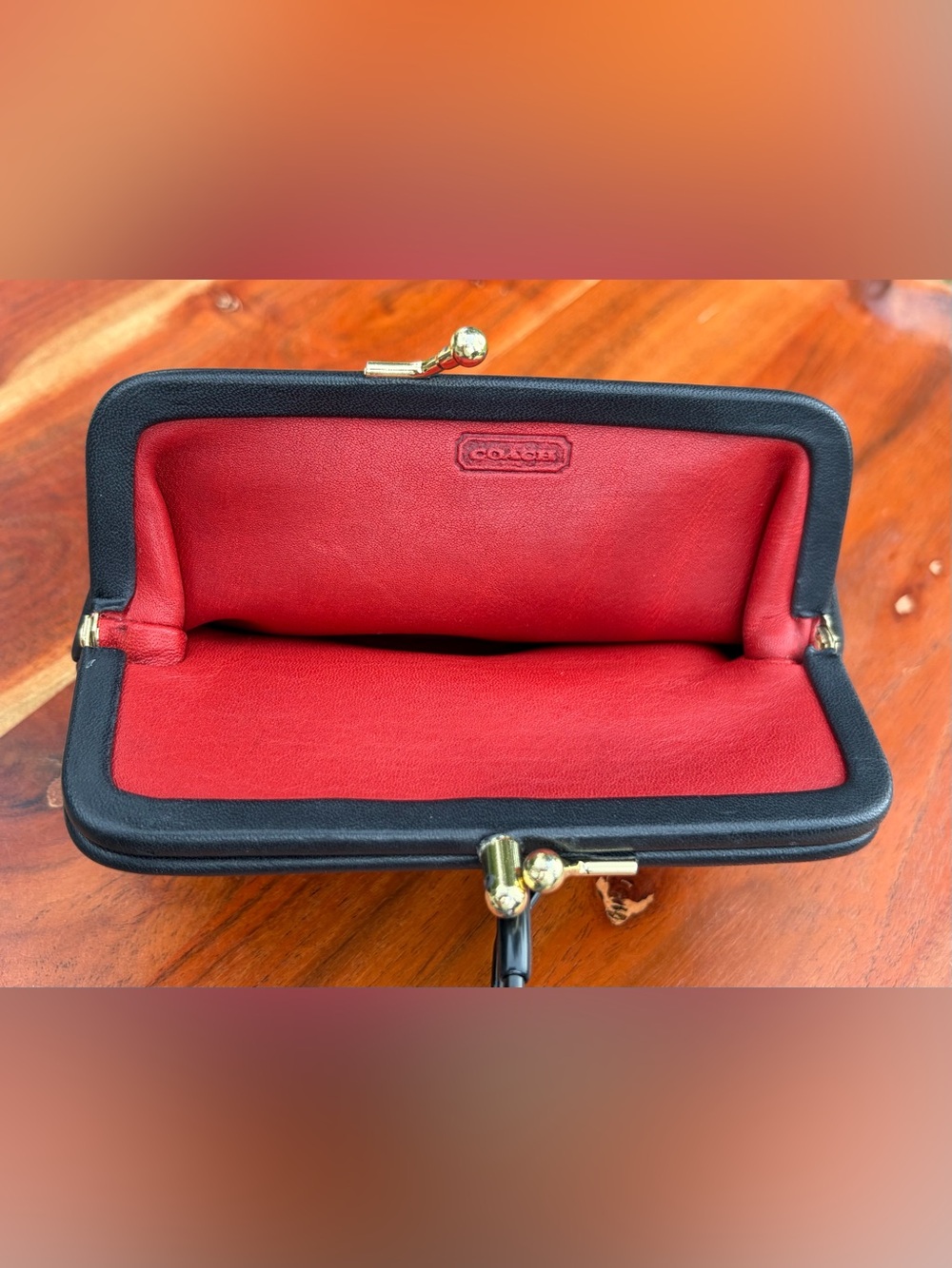 Vintage COACH Double Kiss-lock Purse “Watermelon” Black Red Leather 7180 - Picture 8 of 17
